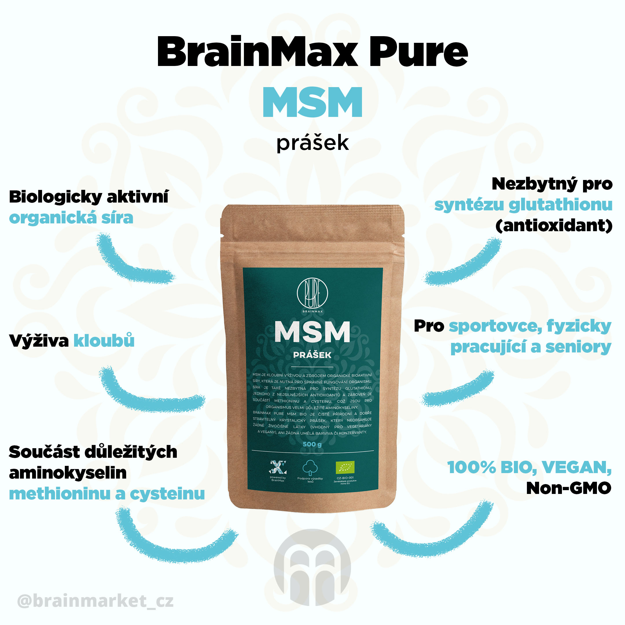 BrainMax Pure MSM BIO prášek, 250 g - BrainMarket.cz